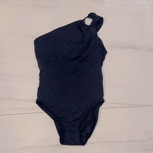 Carmen Marc Valvo One-Shoulder Navy Blue Swimsuit 10